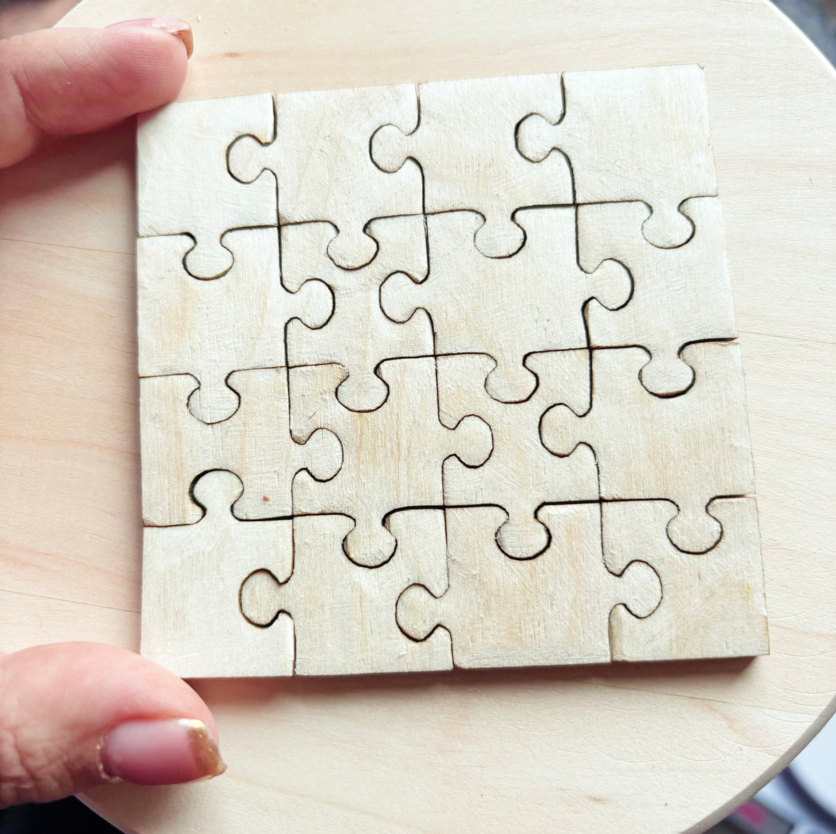 Unfinished Wooden 16 Piece Puzzle Blank – Square DIY Puzzle, 4mm Plywood Craft Blank