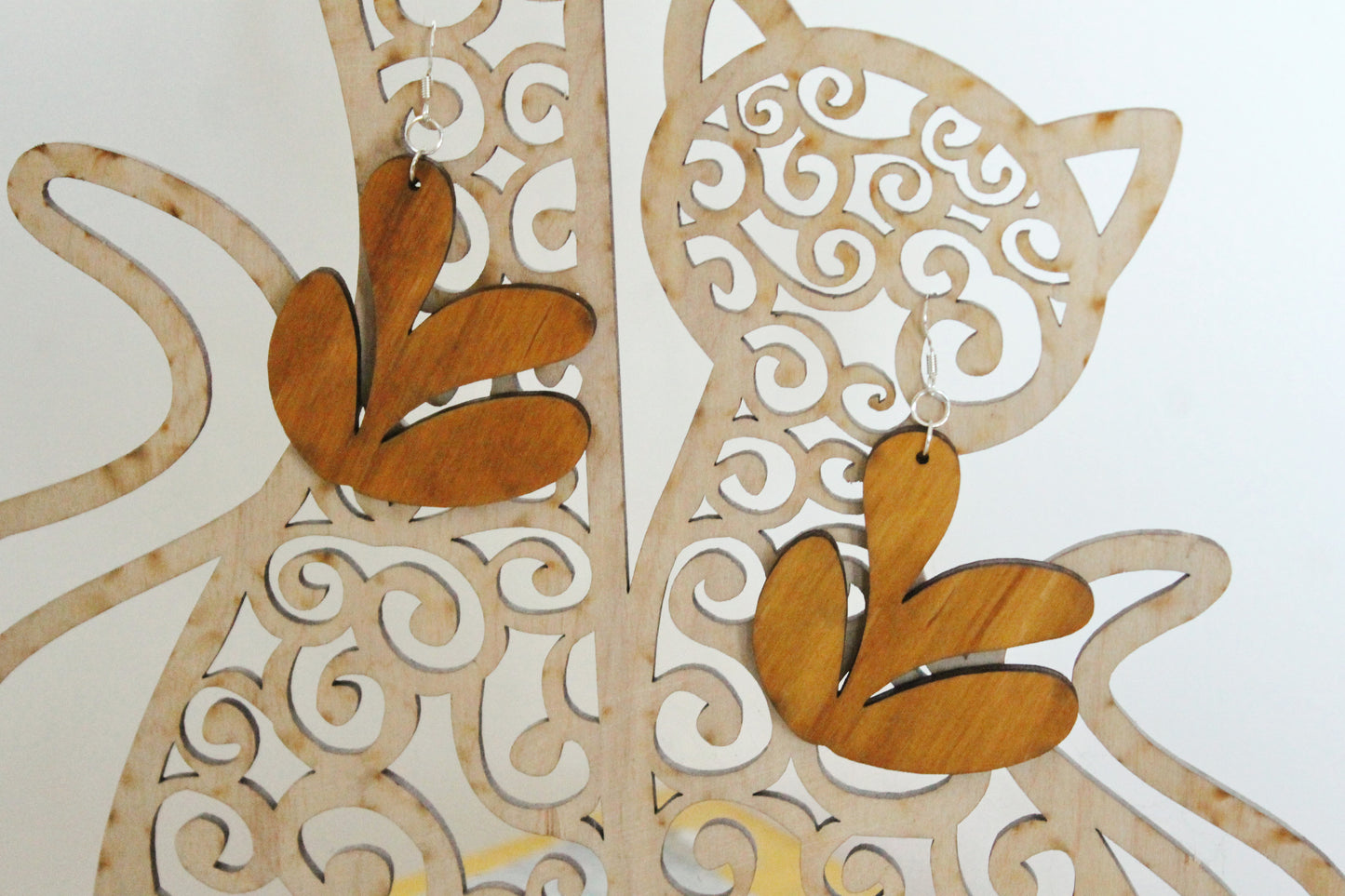 Wooden unique boho earrings - walnut color - 2.2 inches - with silver plated hooks - handmade earrings