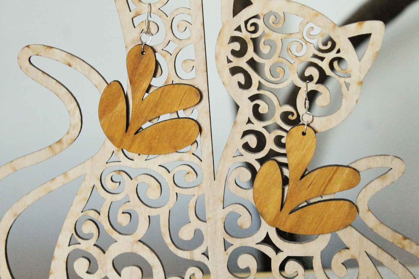 Wooden unique boho earrings - walnut color - 2.2 inches - with silver plated hooks - handmade earrings