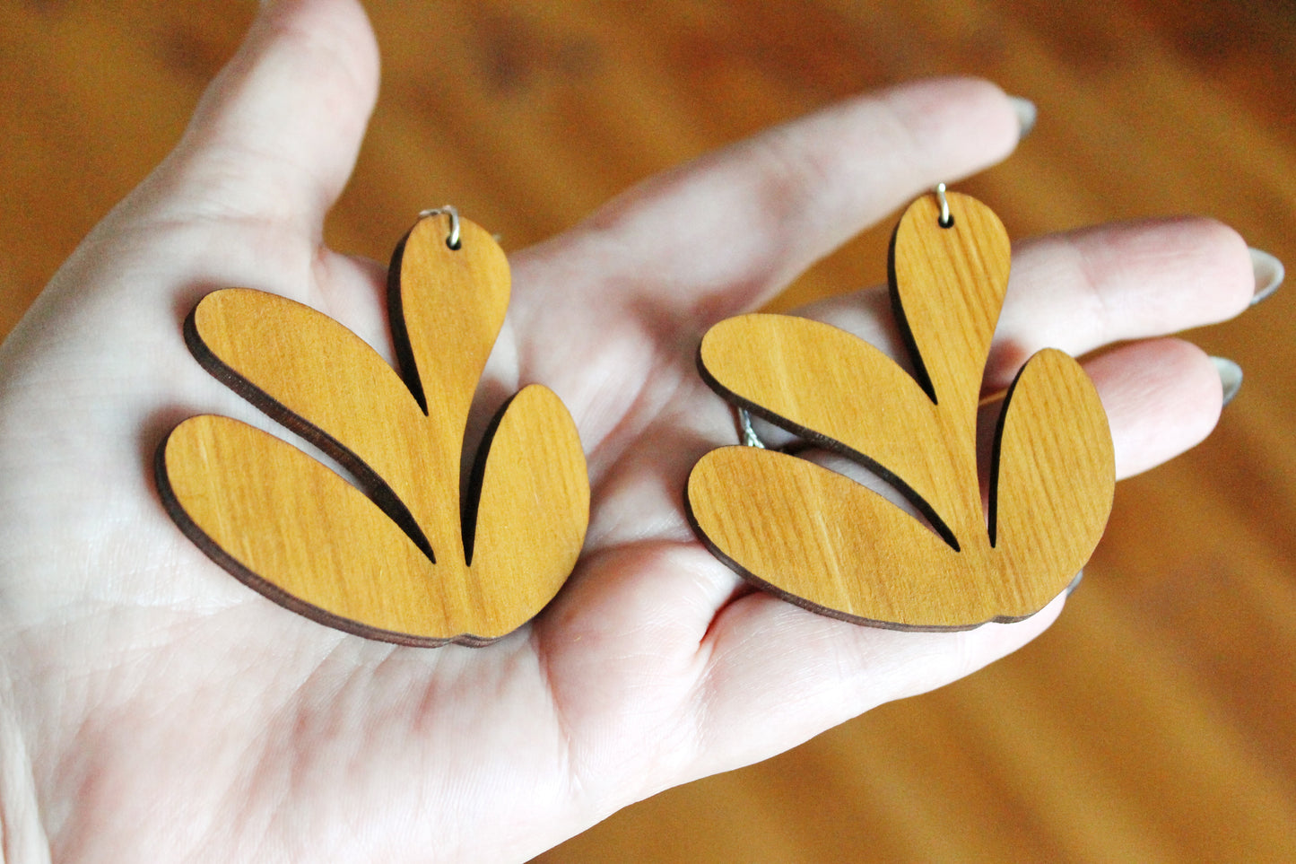 Wooden unique boho earrings - walnut color - 2.2 inches - with silver plated hooks - handmade earrings