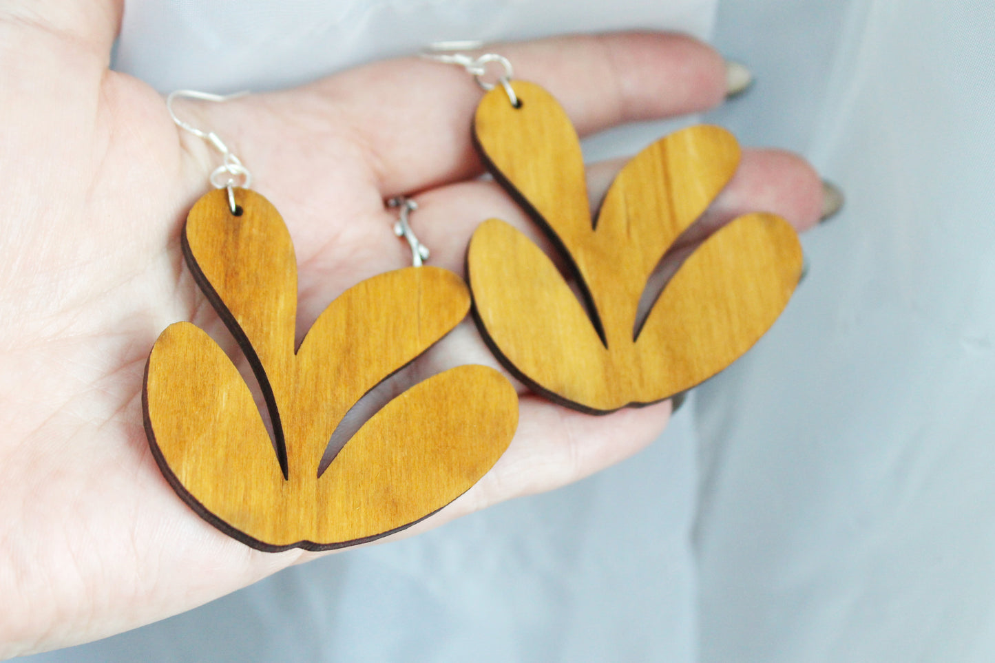 Wooden unique boho earrings - walnut color - 2.2 inches - with silver plated hooks - handmade earrings