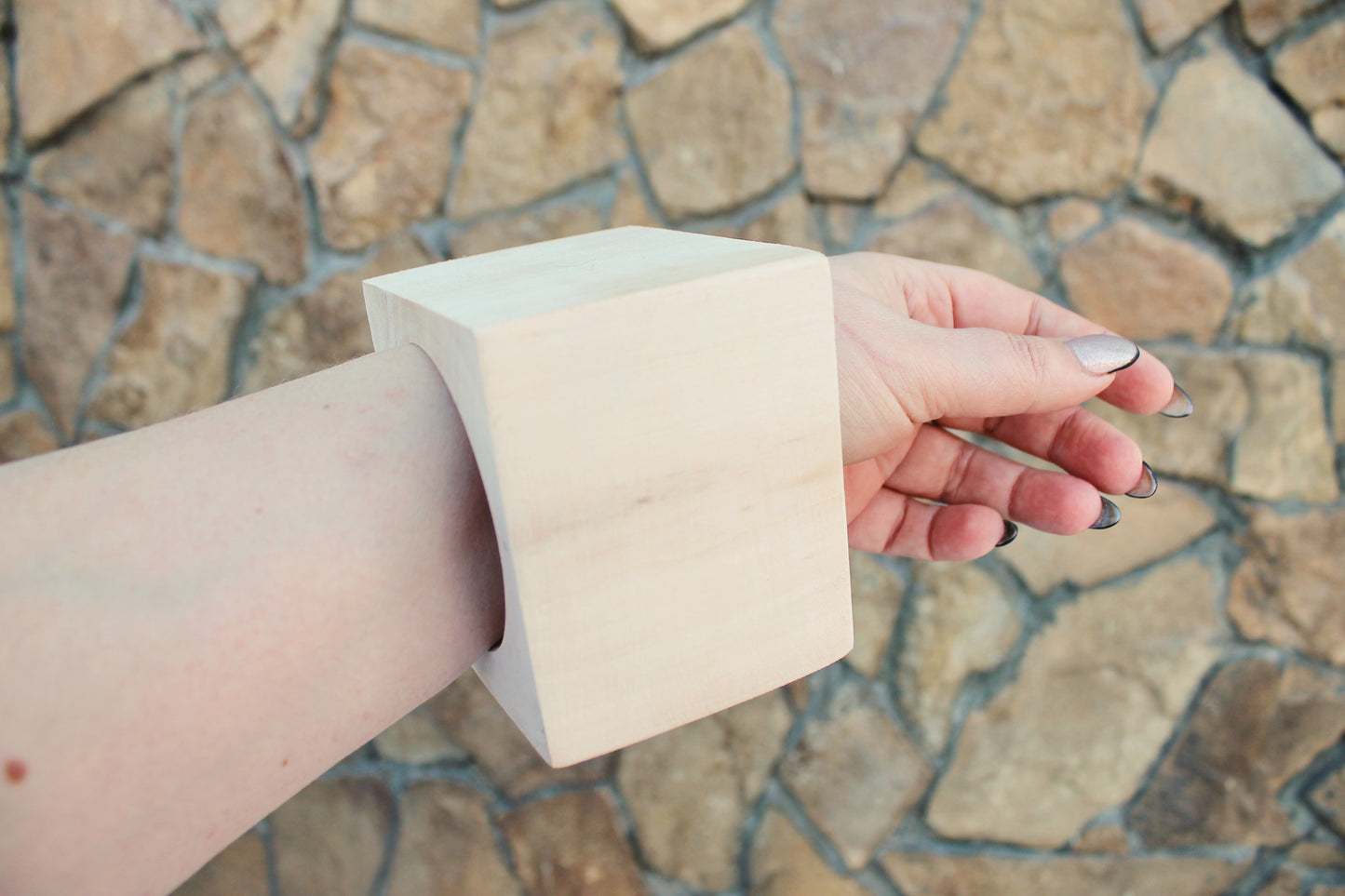 70 mm BIG Wooden square bangle unfinished - natural eco friendly - Linden wood