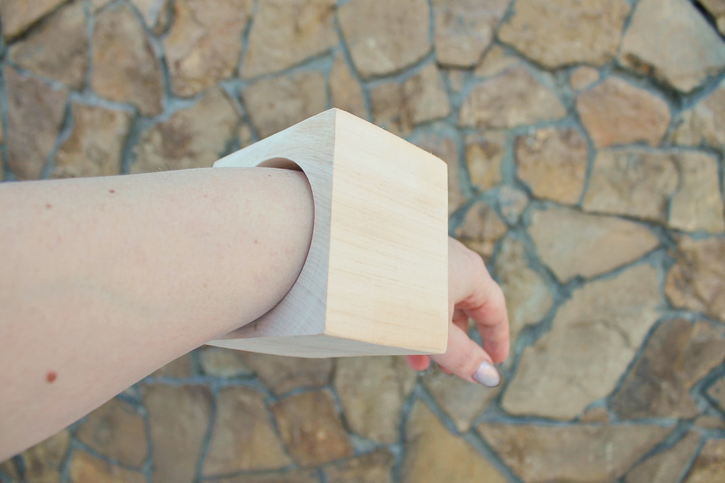 70 mm BIG Wooden square bangle unfinished - natural eco friendly - Linden wood