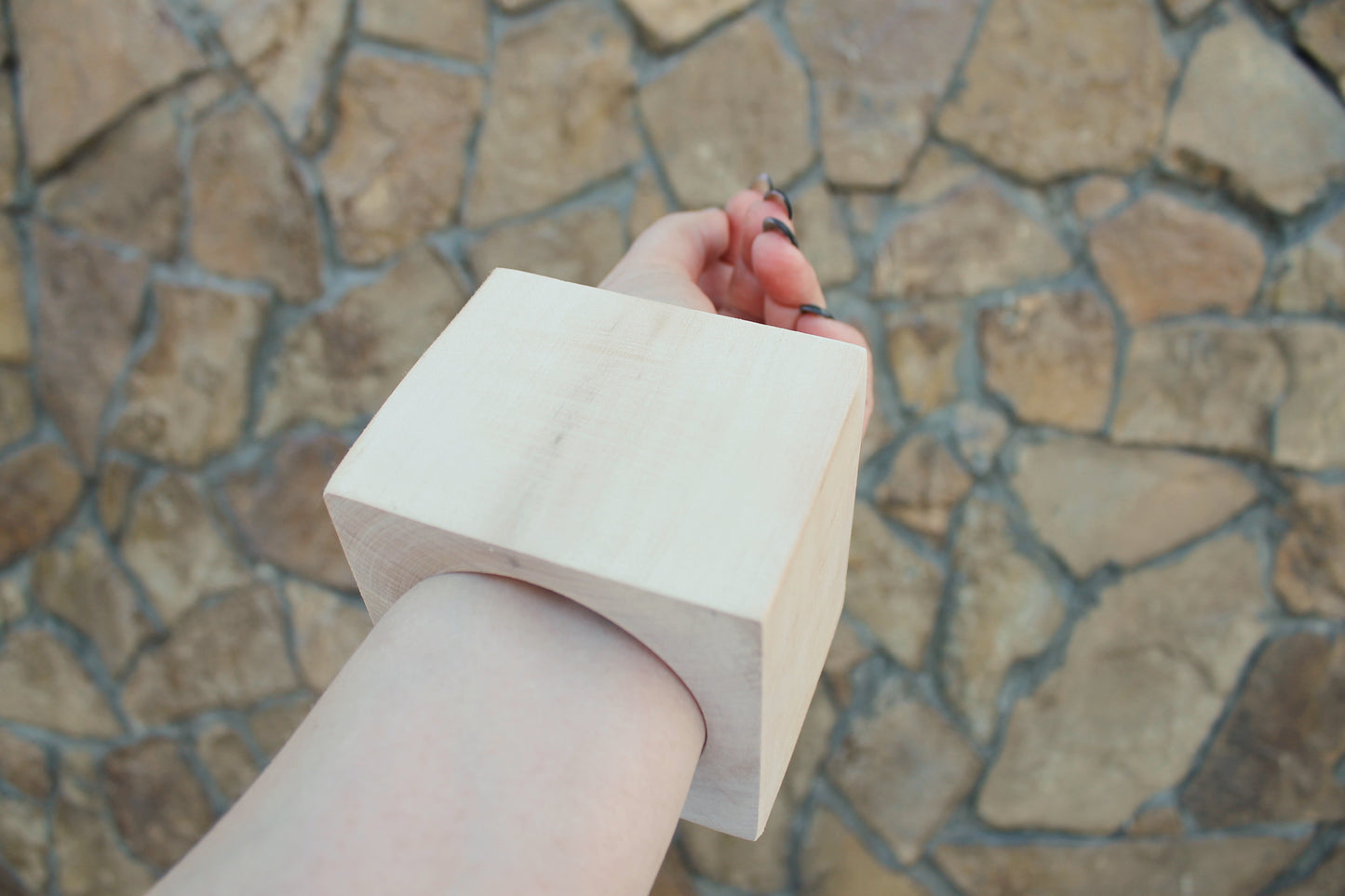 70 mm BIG Wooden square bangle unfinished - natural eco friendly - Linden wood