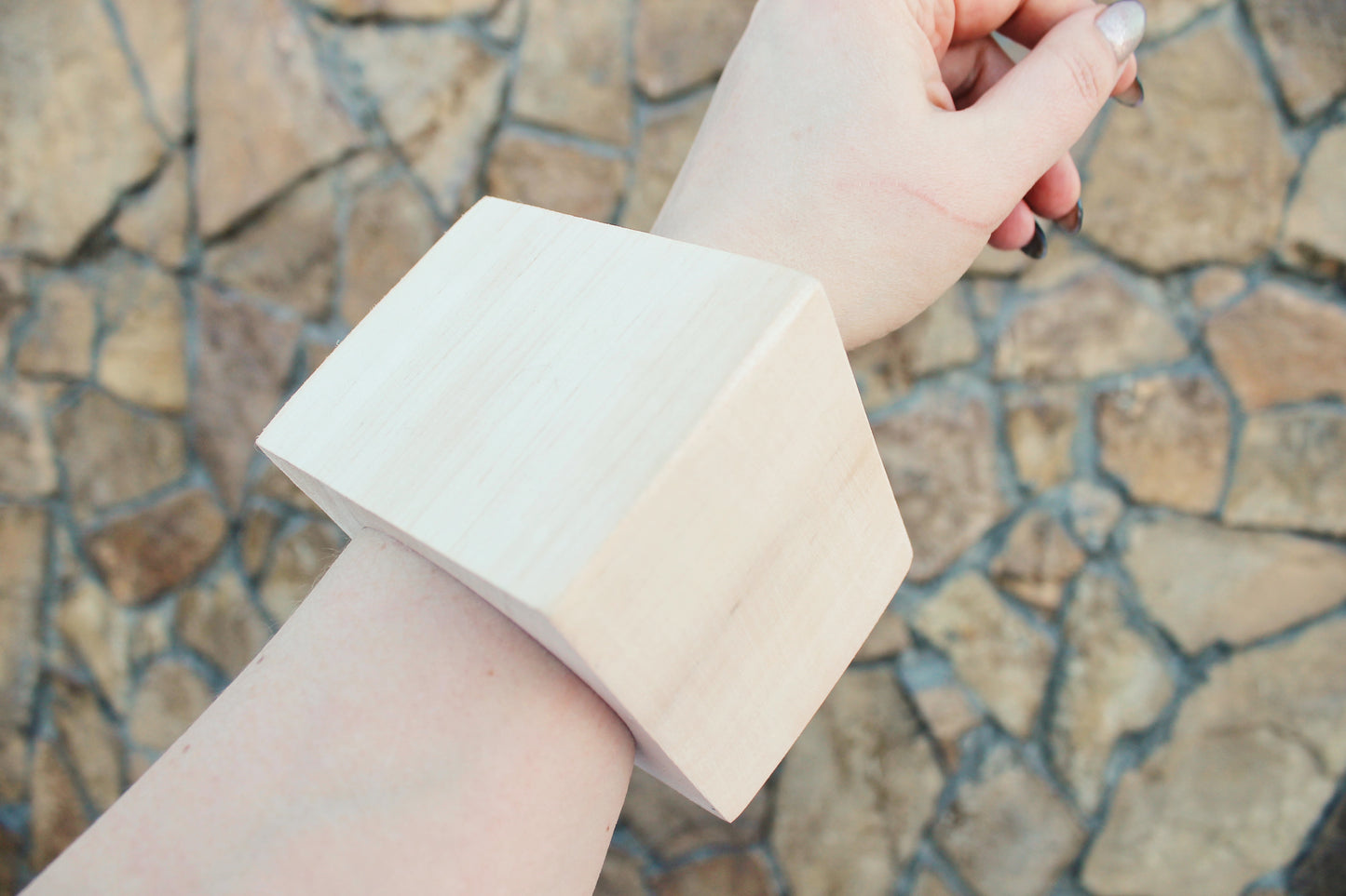 70 mm BIG Wooden square bangle unfinished - natural eco friendly - Linden wood