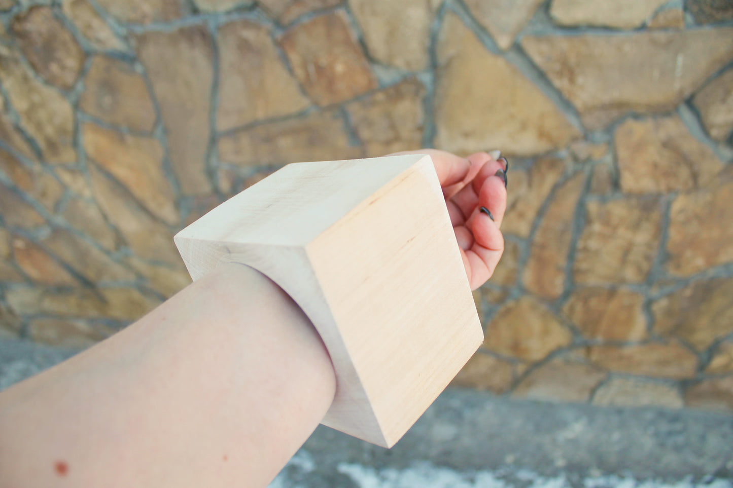70 mm BIG Wooden square bangle unfinished - natural eco friendly - Linden wood