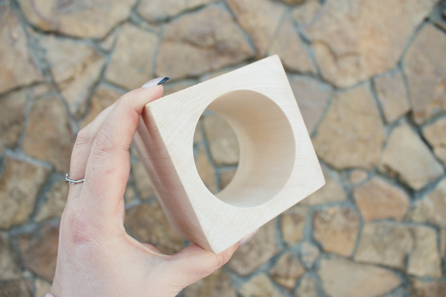 70 mm BIG Wooden square bangle unfinished - natural eco friendly - Linden wood