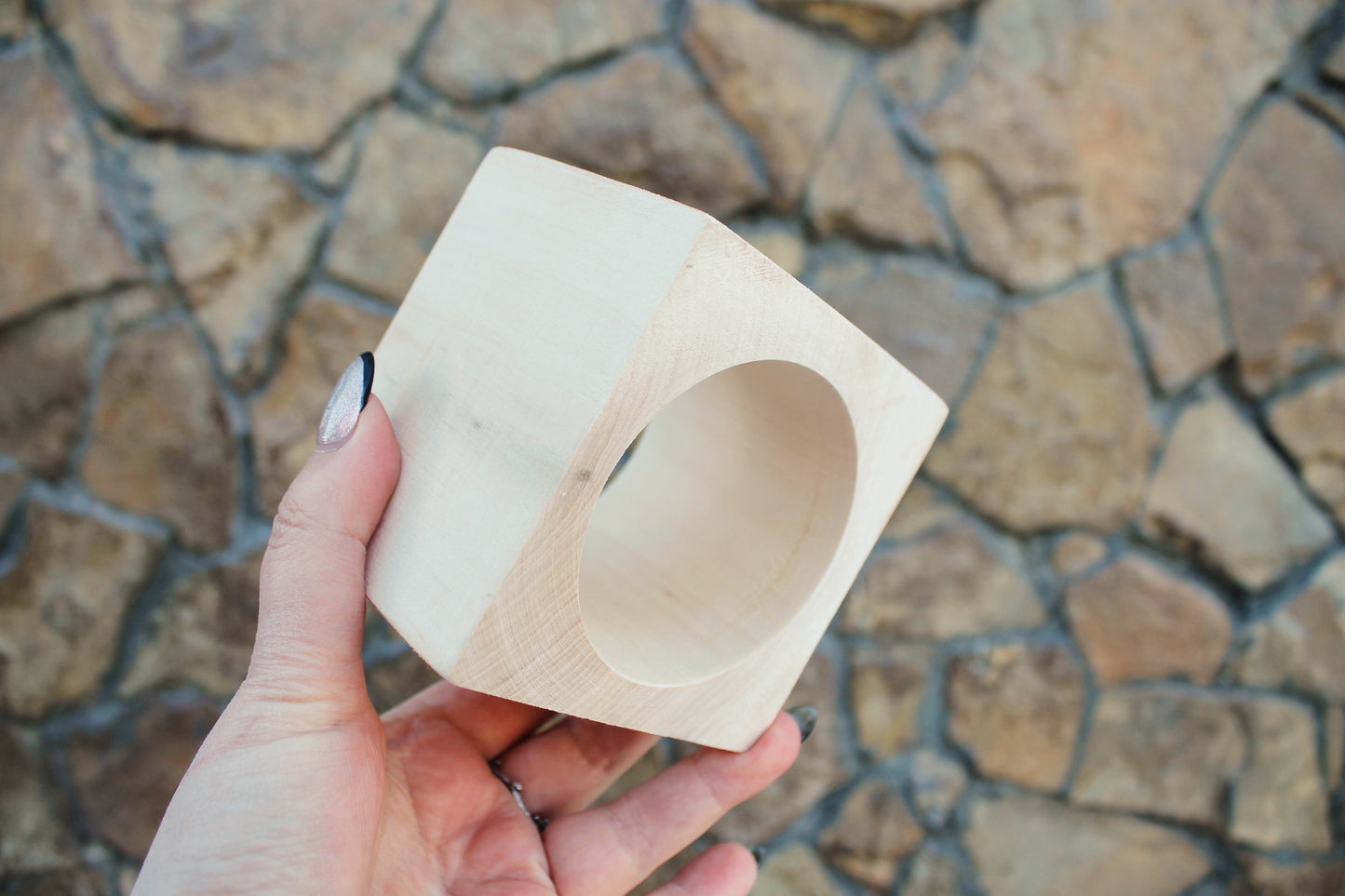 70 mm BIG Wooden square bangle unfinished - natural eco friendly - Linden wood