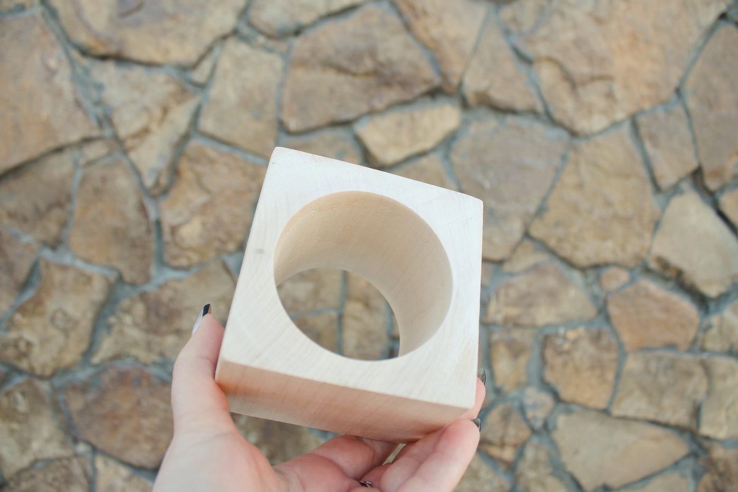 70 mm BIG Wooden square bangle unfinished - natural eco friendly - Linden wood