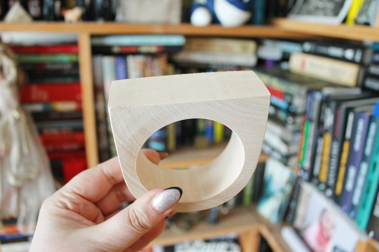 35 mm Wooden bangle unfinished round with two corners - natural eco friendly