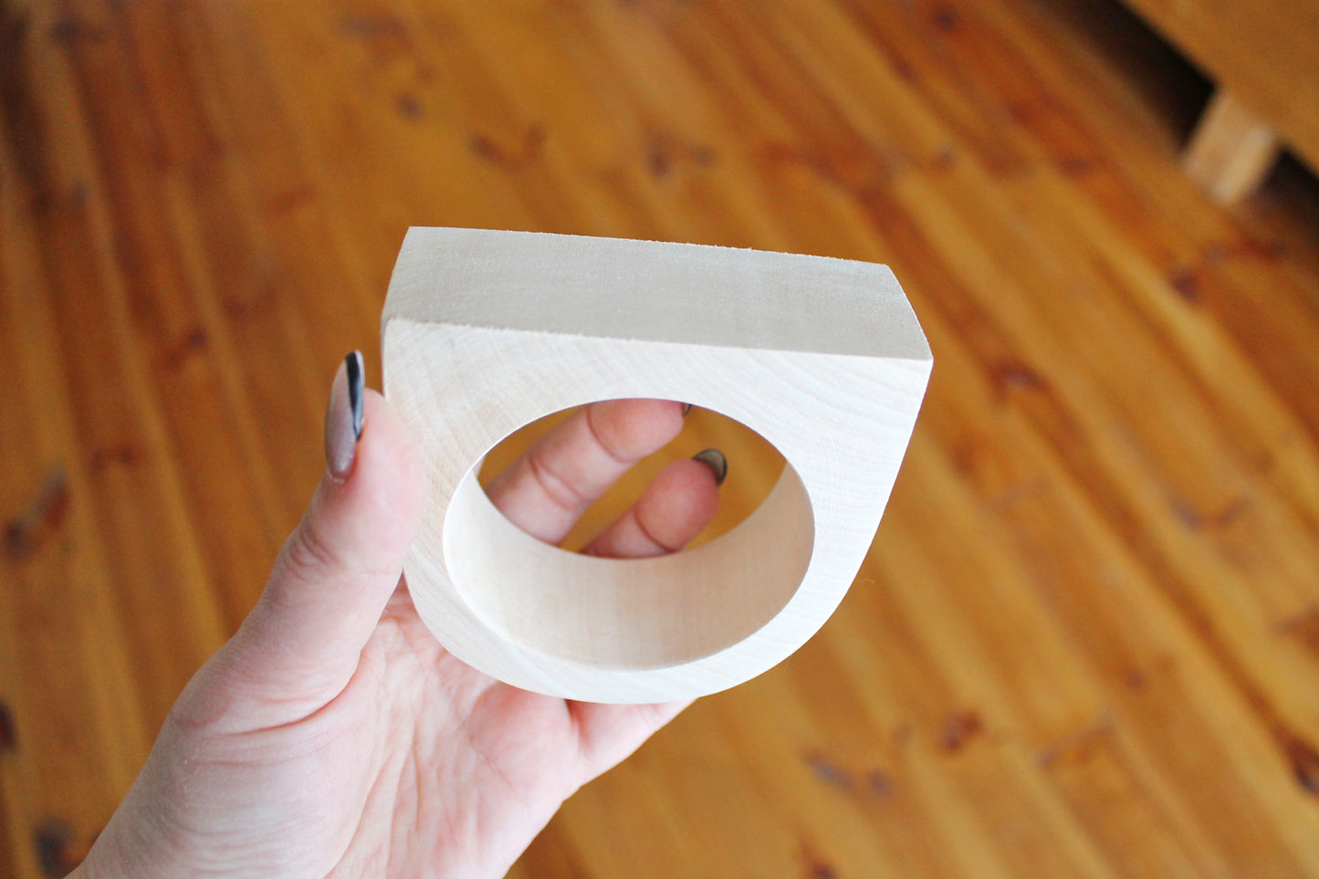 35 mm Wooden bangle unfinished round with two corners - natural eco friendly