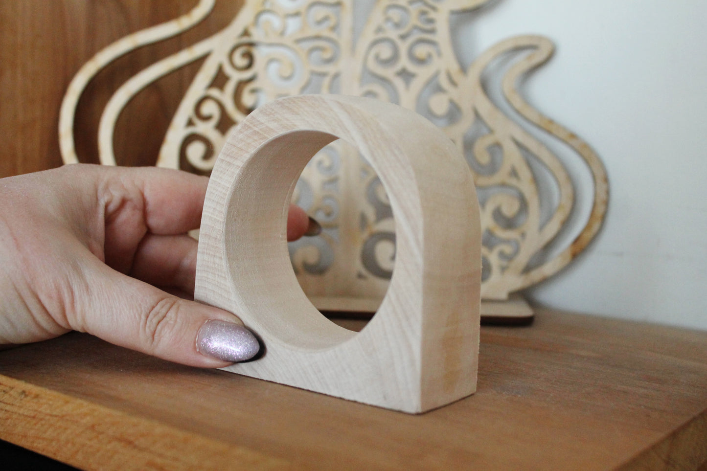 35 mm Wooden bangle unfinished round with two corners - natural eco friendly