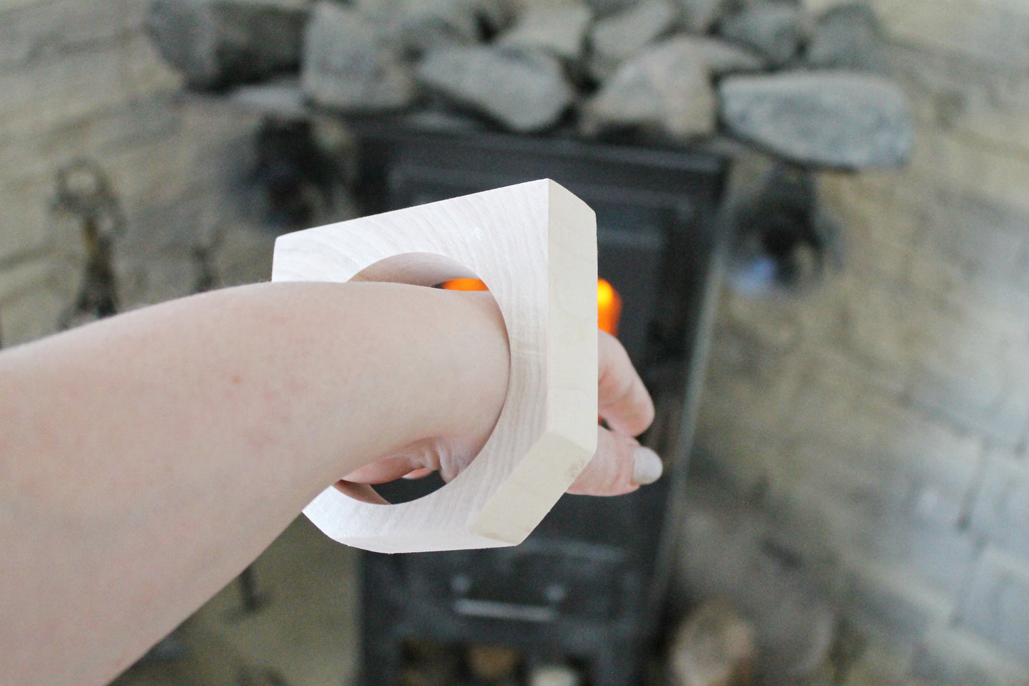 25 mm Wooden bangle unfinished hexahedral - natural eco friendly