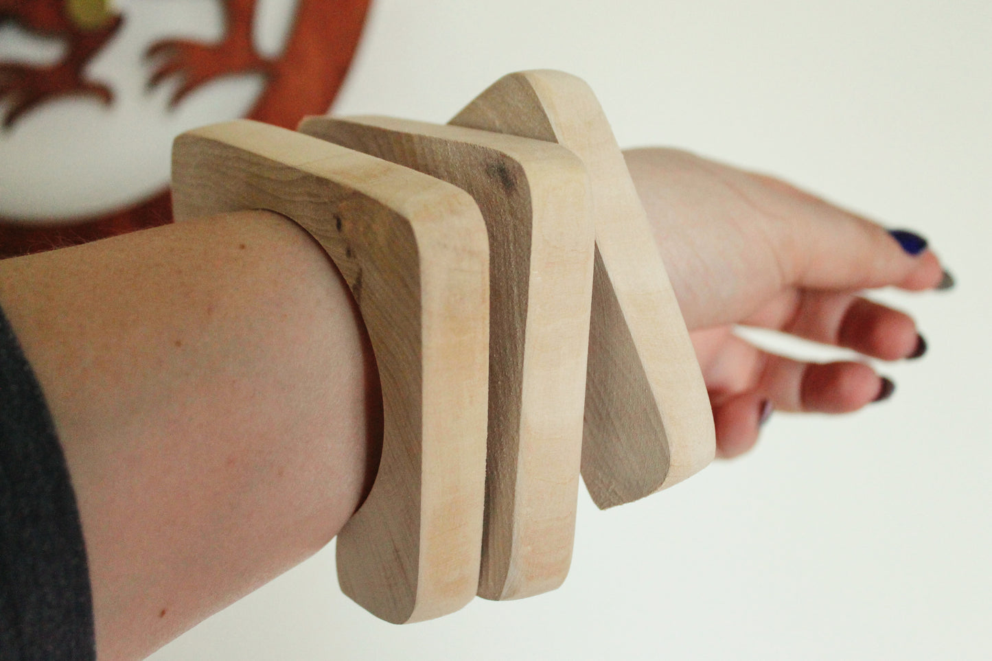 Wooden bracelet unfinished square with a cut - 15 mm high - handmade natural eco friendly fe15
