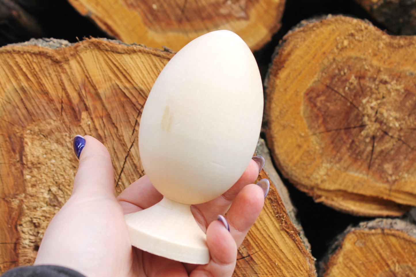 Big Wooden egg 130 mm heigh - 5 inches - unfinished natural eco friendly - handmade of alder wood