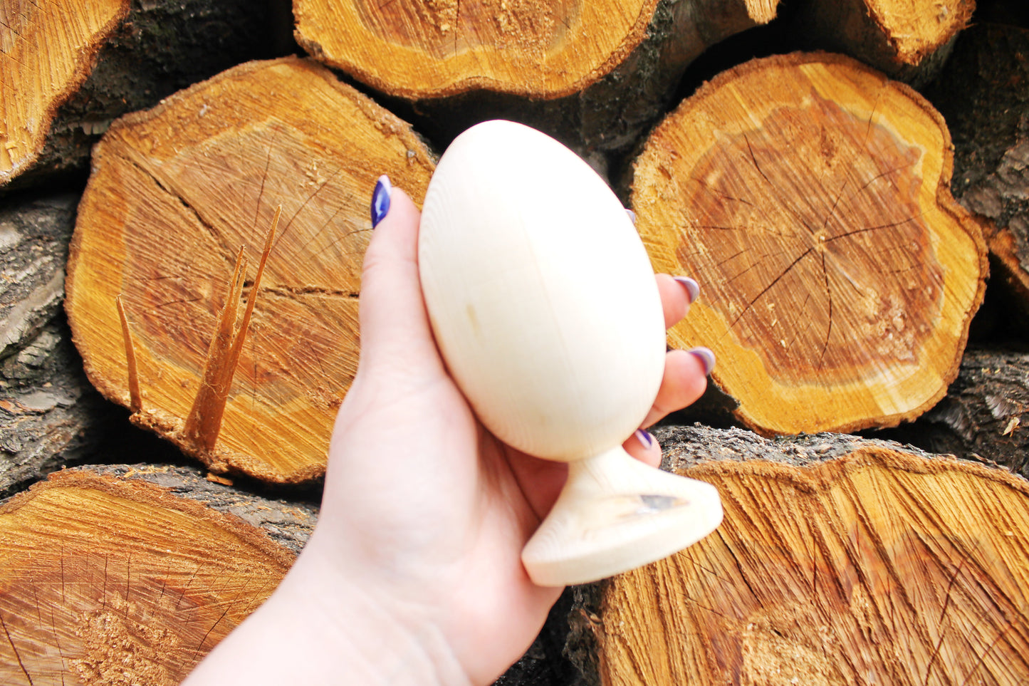 Big Wooden egg 130 mm heigh - 5 inches - unfinished natural eco friendly - handmade of alder wood