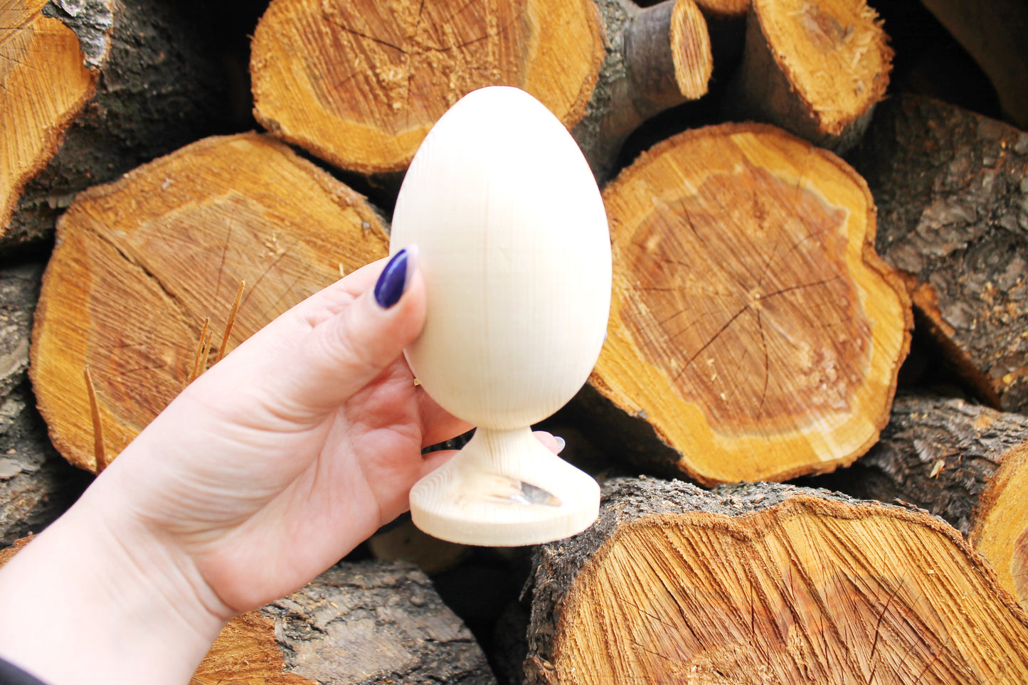 Big Wooden egg 130 mm heigh - 5 inches - unfinished natural eco friendly - handmade of alder wood