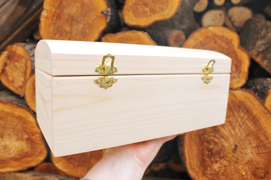 Big wooden rectangular box - unfinished wooden box - 300 mm - 11.6 inch - with lid on hinges - spruce wood