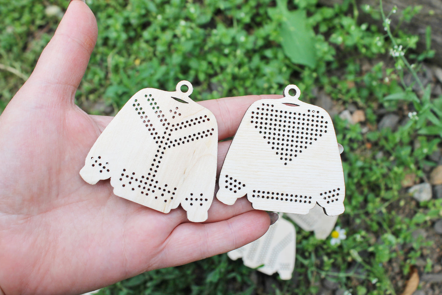SET OF 6 - Set of Wooden Ugly Sweater Blanks for Embroidery 2.4 inches β Choose 1 to 6 Designs β DIY Cross Stitch Christmas Ornaments