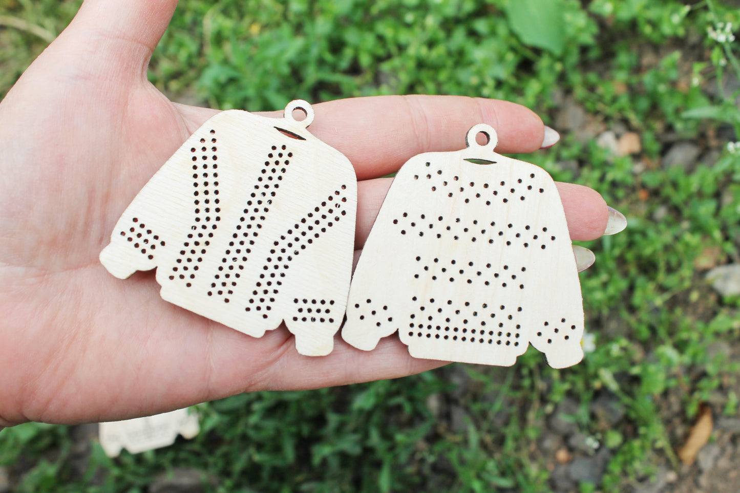 SET OF 6 - Set of Wooden Ugly Sweater Blanks for Embroidery 2.4 inches β Choose 1 to 6 Designs β DIY Cross Stitch Christmas Ornaments
