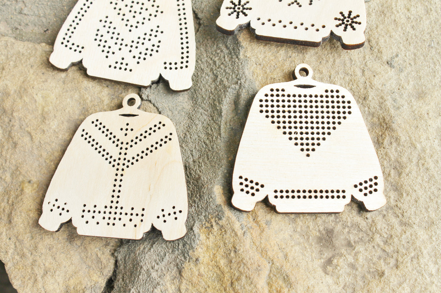SET OF 6 - Set of Wooden Ugly Sweater Blanks for Embroidery 2.4 inches β Choose 1 to 6 Designs β DIY Cross Stitch Christmas Ornaments