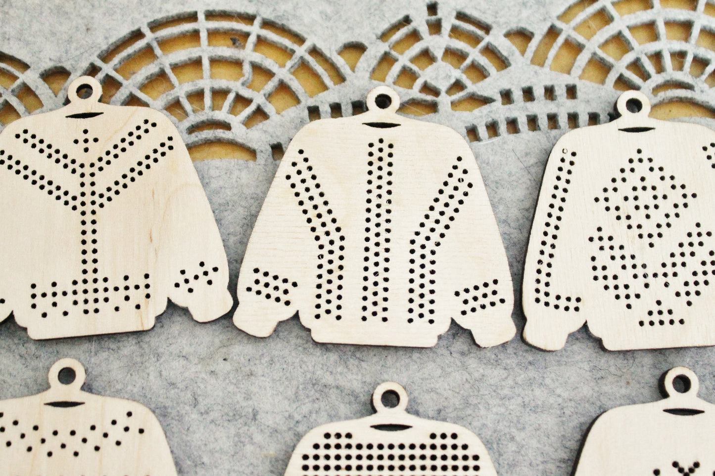 SET OF 6 - Set of Wooden Ugly Sweater Blanks for Embroidery 2.4 inches β Choose 1 to 6 Designs β DIY Cross Stitch Christmas Ornaments