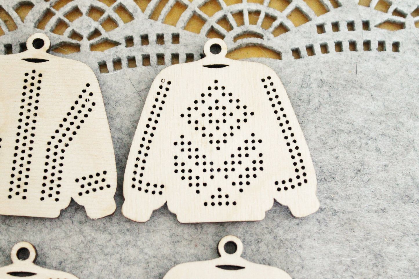 SET OF 6 - Set of Wooden Ugly Sweater Blanks for Embroidery 2.4 inches β Choose 1 to 6 Designs β DIY Cross Stitch Christmas Ornaments