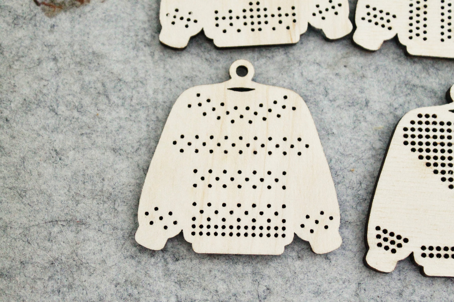 SET OF 6 - Set of Wooden Ugly Sweater Blanks for Embroidery 2.4 inches β Choose 1 to 6 Designs β DIY Cross Stitch Christmas Ornaments