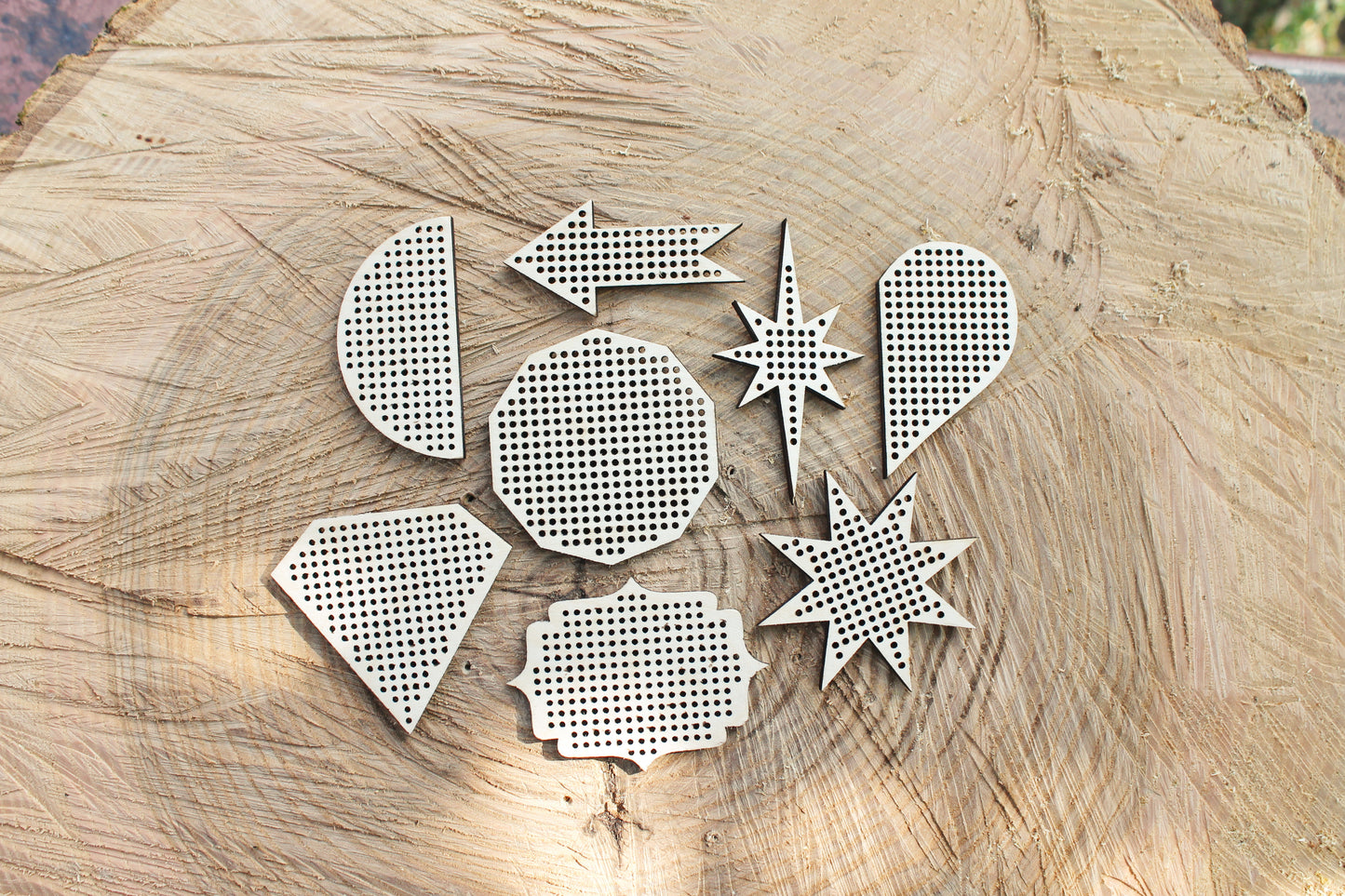 Set of 8 Embroidery Blanks – Laser Cut Wooden Shapes for Stitching Projects - blanks Wood Needlecraft Pendant