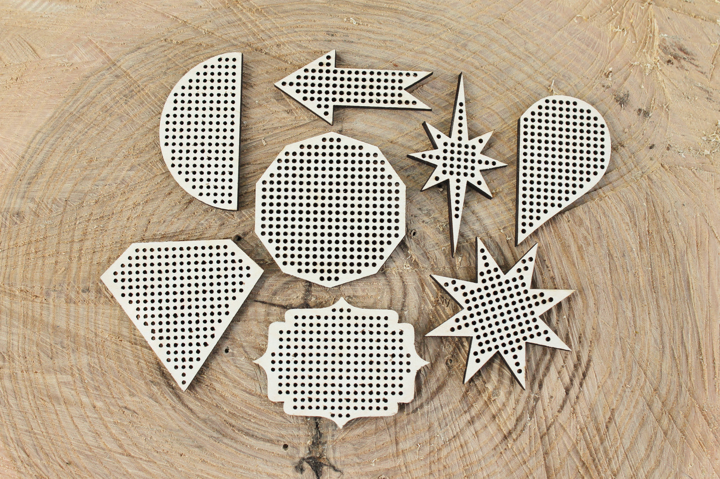 Set of 8 Embroidery Blanks – Laser Cut Wooden Shapes for Stitching Projects - blanks Wood Needlecraft Pendant