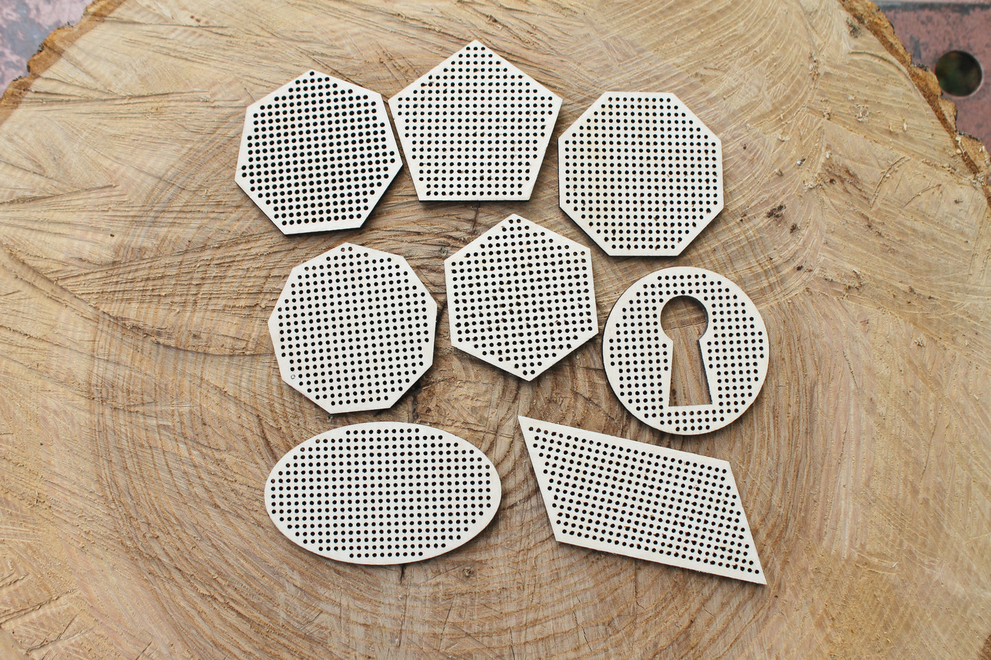 Set of 8 Embroidery Blanks – Laser Cut Wooden Shapes for Stitching Projects - Geometric Wooden Embroidery Blanks