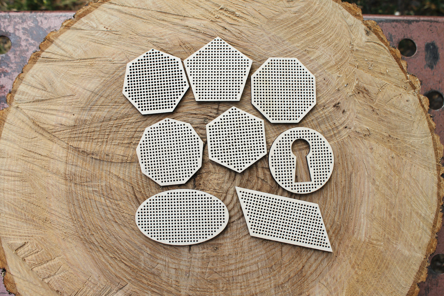 Set of 8 Embroidery Blanks – Laser Cut Wooden Shapes for Stitching Projects - Geometric Wooden Embroidery Blanks