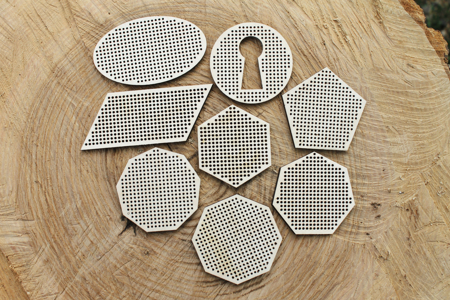 Set of 8 Embroidery Blanks – Laser Cut Wooden Shapes for Stitching Projects - Geometric Wooden Embroidery Blanks