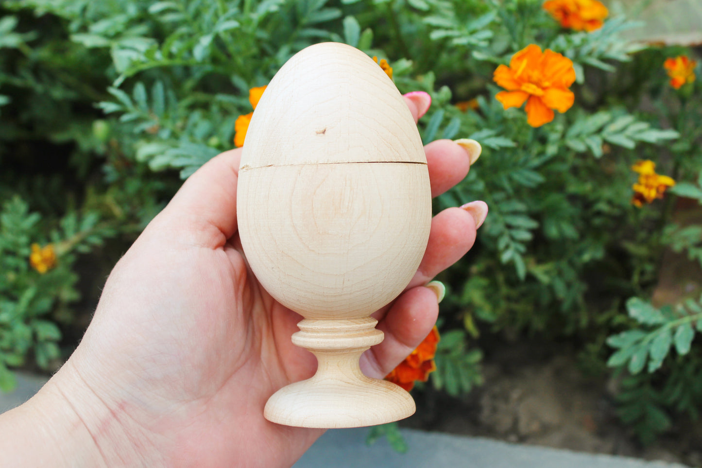 Wooden Egg Trinket Box with Stand – Handmade Alder Jewelry Keepsake Box, Rustic Easter Decor, Natural Wood Gift - 4.5 inches