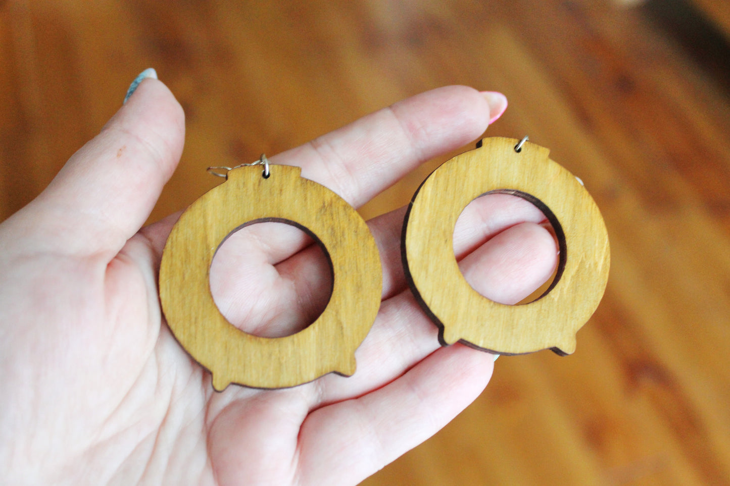 Handmade Wooden Earrings – Walnut Stain Finish - unique boho earrings - 2 inches - with silver plated hooks - handmade earrings
