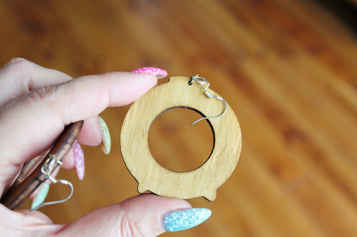 Handmade Wooden Earrings – Walnut Stain Finish - unique boho earrings - 2 inches - with silver plated hooks - handmade earrings
