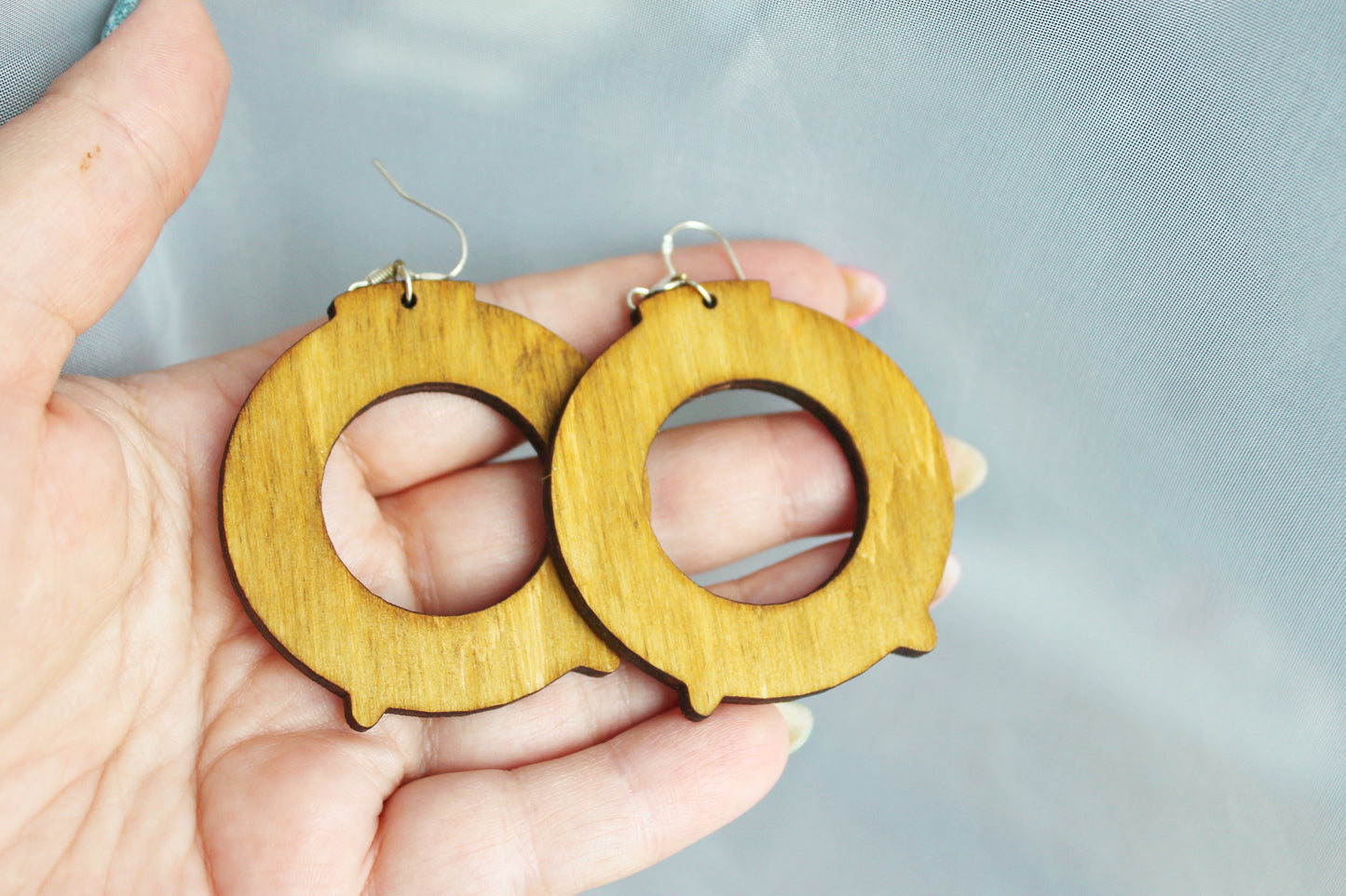 Handmade Wooden Earrings – Walnut Stain Finish - unique boho earrings - 2 inches - with silver plated hooks - handmade earrings