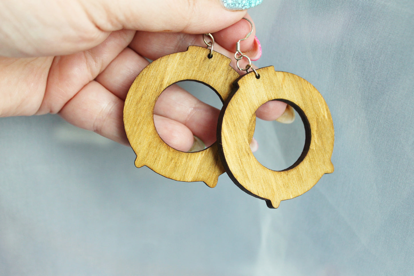Handmade Wooden Earrings – Walnut Stain Finish - unique boho earrings - 2 inches - with silver plated hooks - handmade earrings