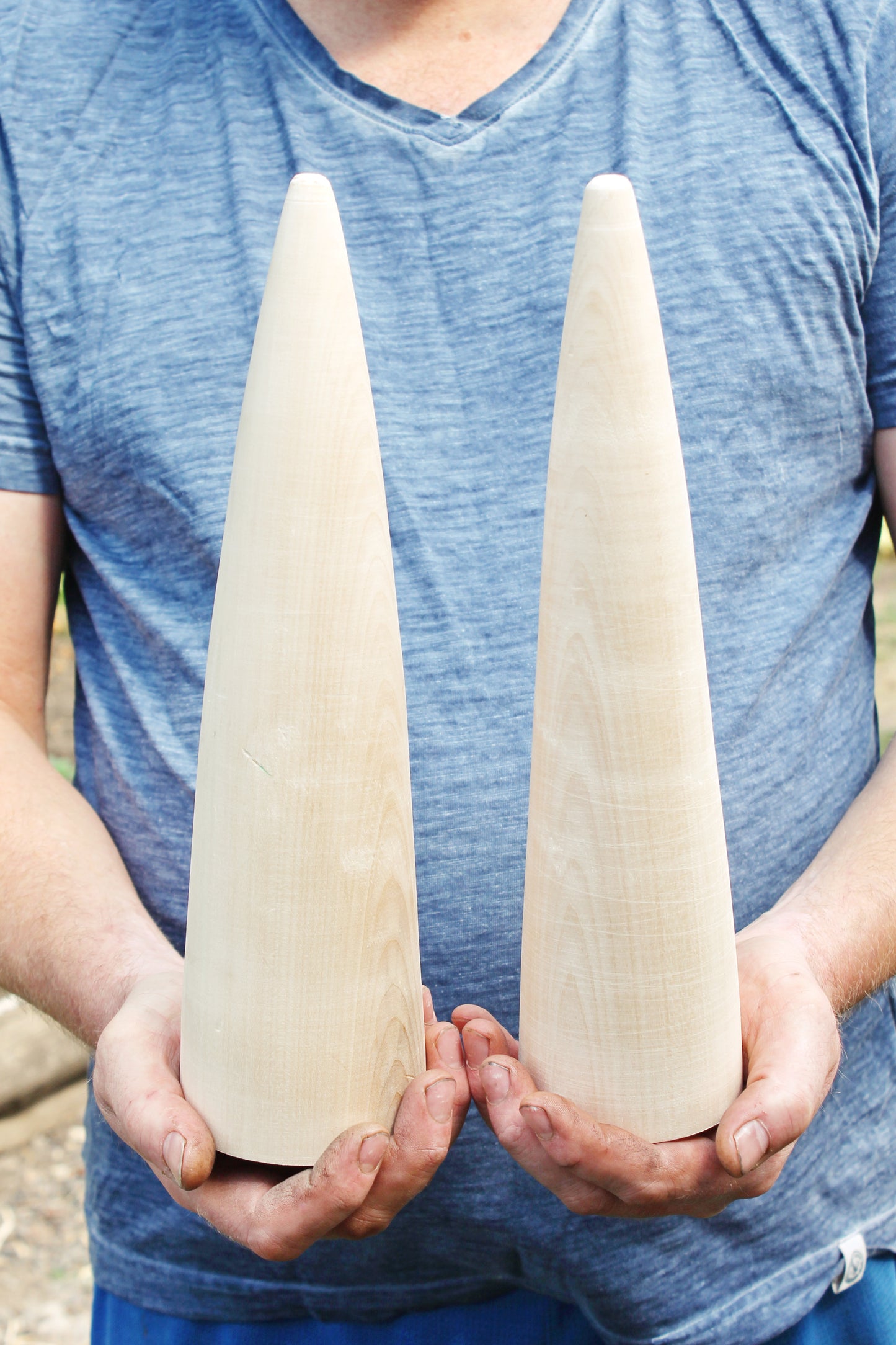 Big Wooden Cones 320–330 mm x 70–80 mm (13 x 3 inch) – Handmade from Natural Linden Wood – Minimalist Décor, DIY Holiday Decoration