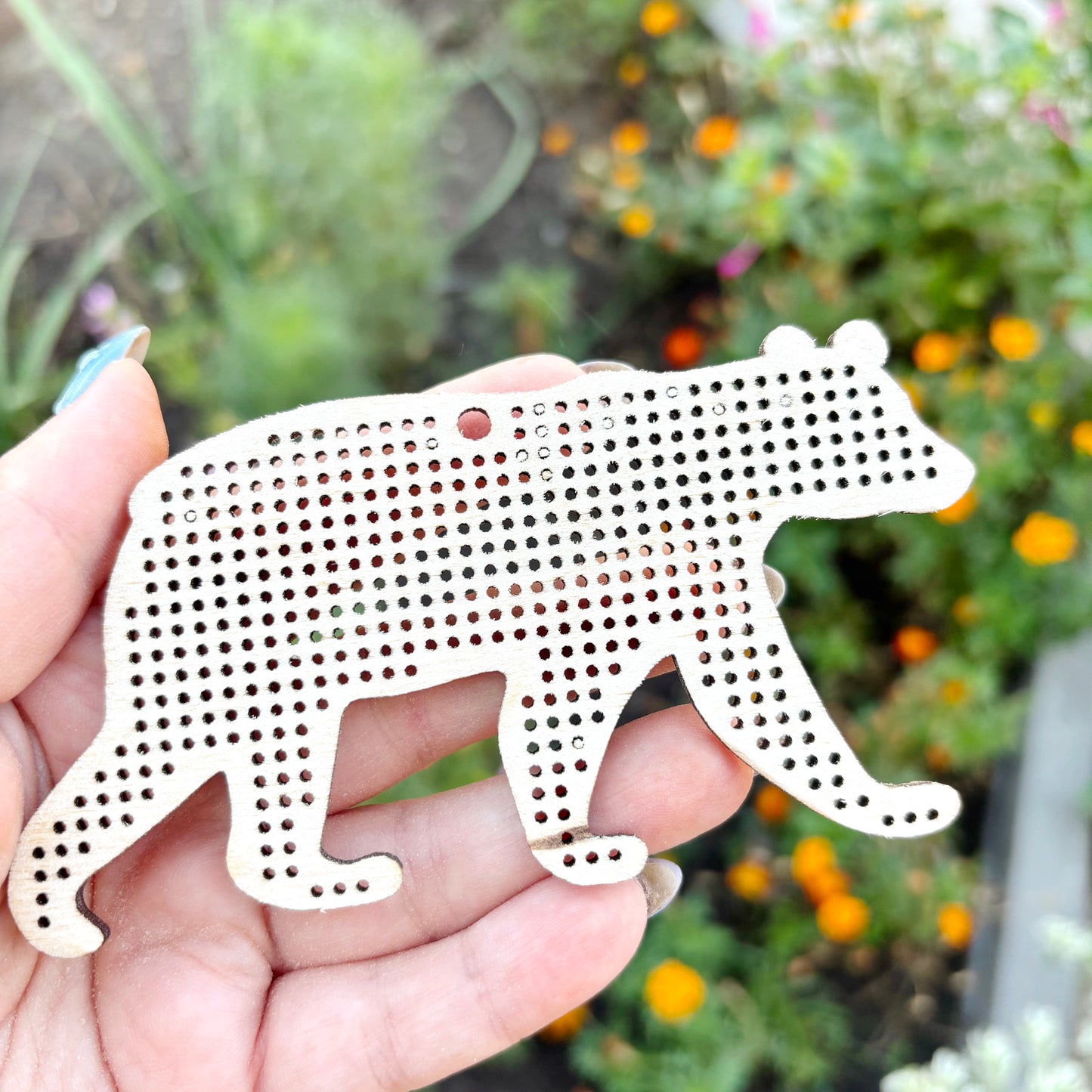 Wooden Black Bear Cross Stitch Blank 120 mm - 4.7 inches – DIY Embroidery Base, Hand Stitch Craft Supply, Christmas Decoration Gift