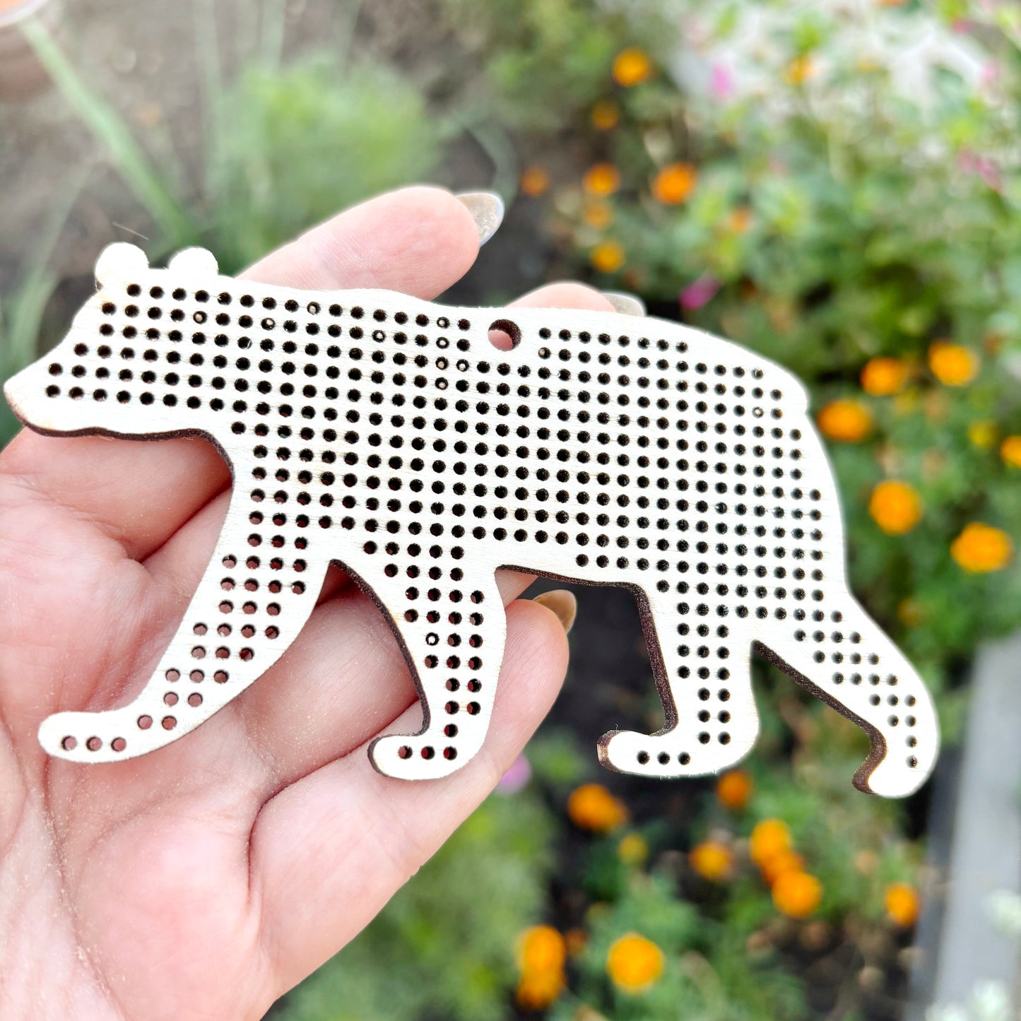 Wooden Black Bear Cross Stitch Blank 120 mm - 4.7 inches – DIY Embroidery Base, Hand Stitch Craft Supply, Christmas Decoration Gift