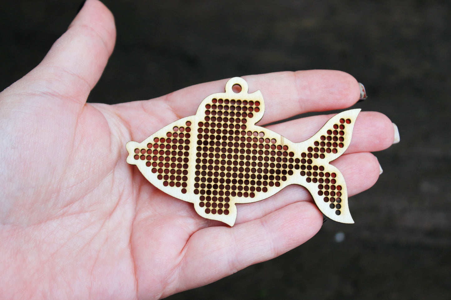 Fish - Cross stitch pendant blank - blanks Wood Needlecraft Pendant, Necklace or Earrings - wooden cross stitch blank