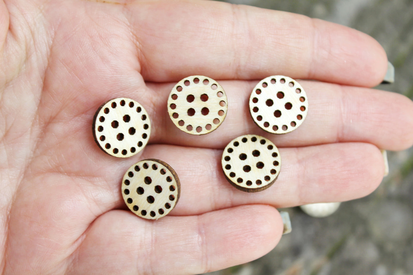 Set of 10 unfinished laser cut round buttons 30 mm (1.2 inches), 20 mm (0.8 inches), 15 mm (0.6 inches) - made of plywood