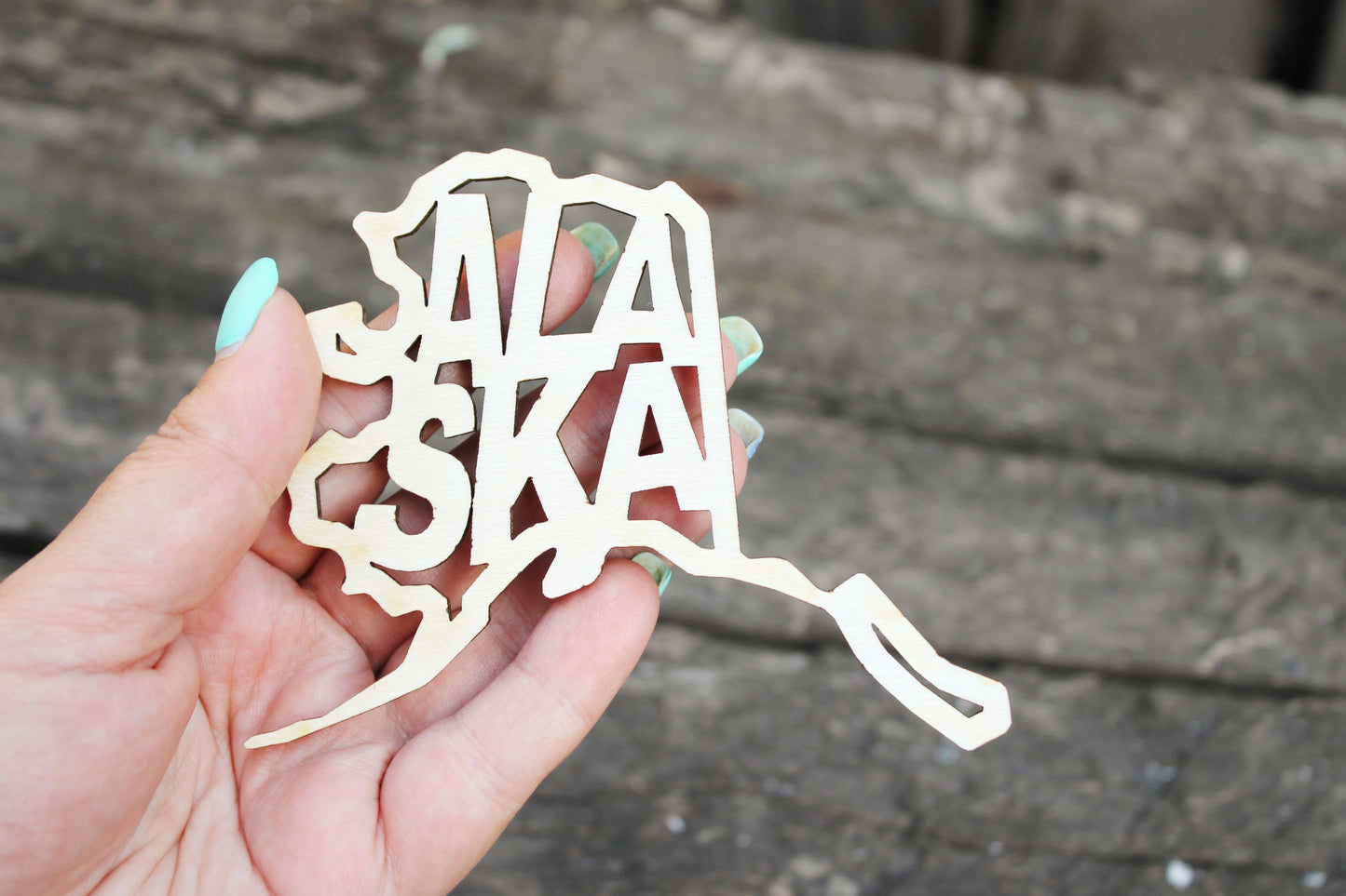 Alaska state inscription - Laser Cut - unfinished blank - 2.6 inches - Alaska Map Shape Text, Pattern, Stencil, Outline