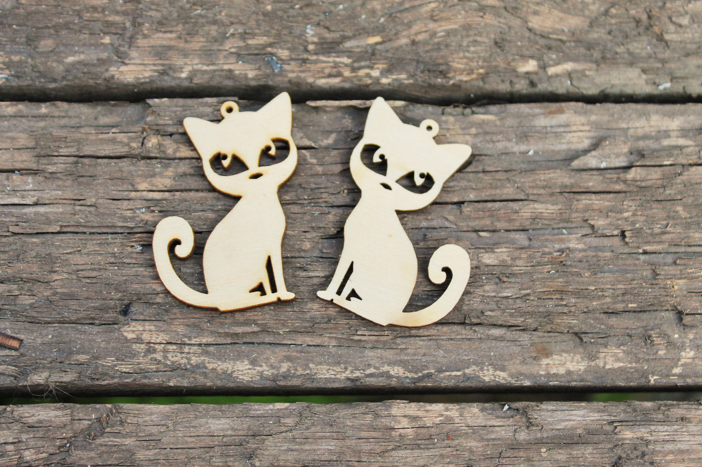 SET OF 2 - Wooden cats pendant/earrings base for jewelry making - 2 inches, unfinished jewel base, jewel supply, wooden pendant-1