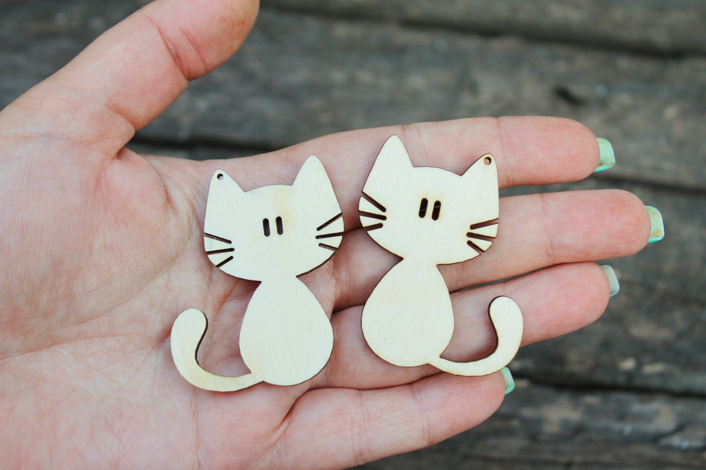 SET OF 2 - Wooden cats pendant/earrings base for jewelry making - 2 inches, unfinished jewel base, jewel supply, wooden pendant-2