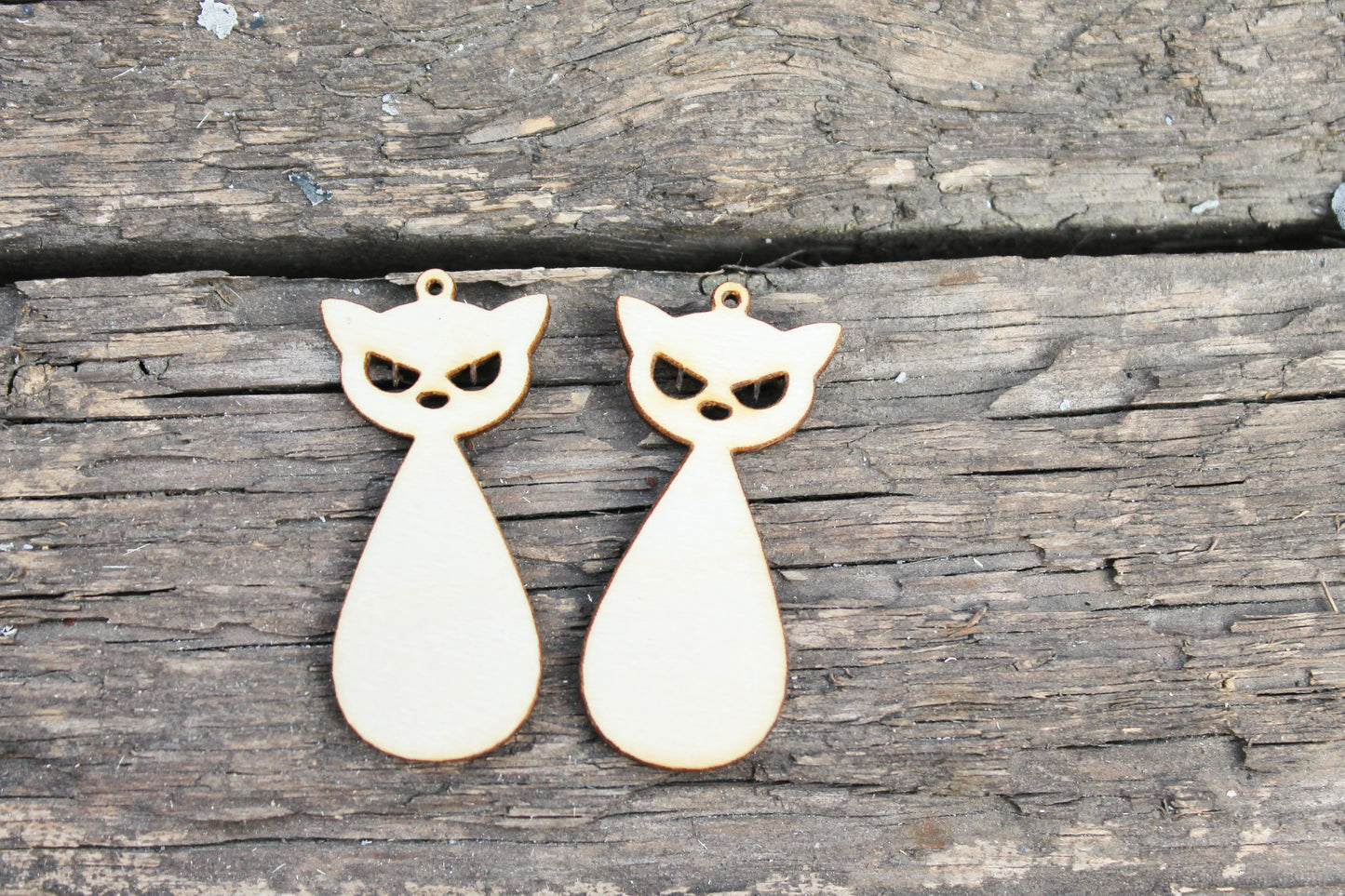 SET OF 2 - Wooden cats pendant/earrings base for jewelry making - 2 inches, unfinished jewel base, jewel supply, wooden pendant-4