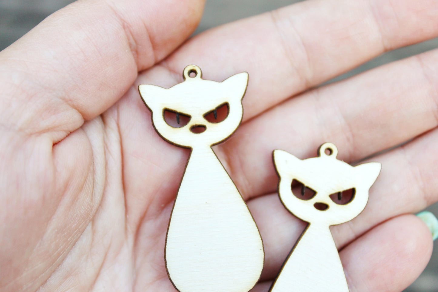 SET OF 2 - Wooden cats pendant/earrings base for jewelry making - 2 inches, unfinished jewel base, jewel supply, wooden pendant-4