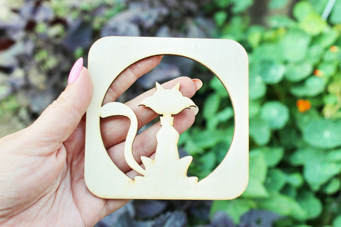 Halloween laser cut Cat coaster 4x4 inches - trivet hot pad - made of high quality plywood - table decor, Modern coasters - 4 - CAT