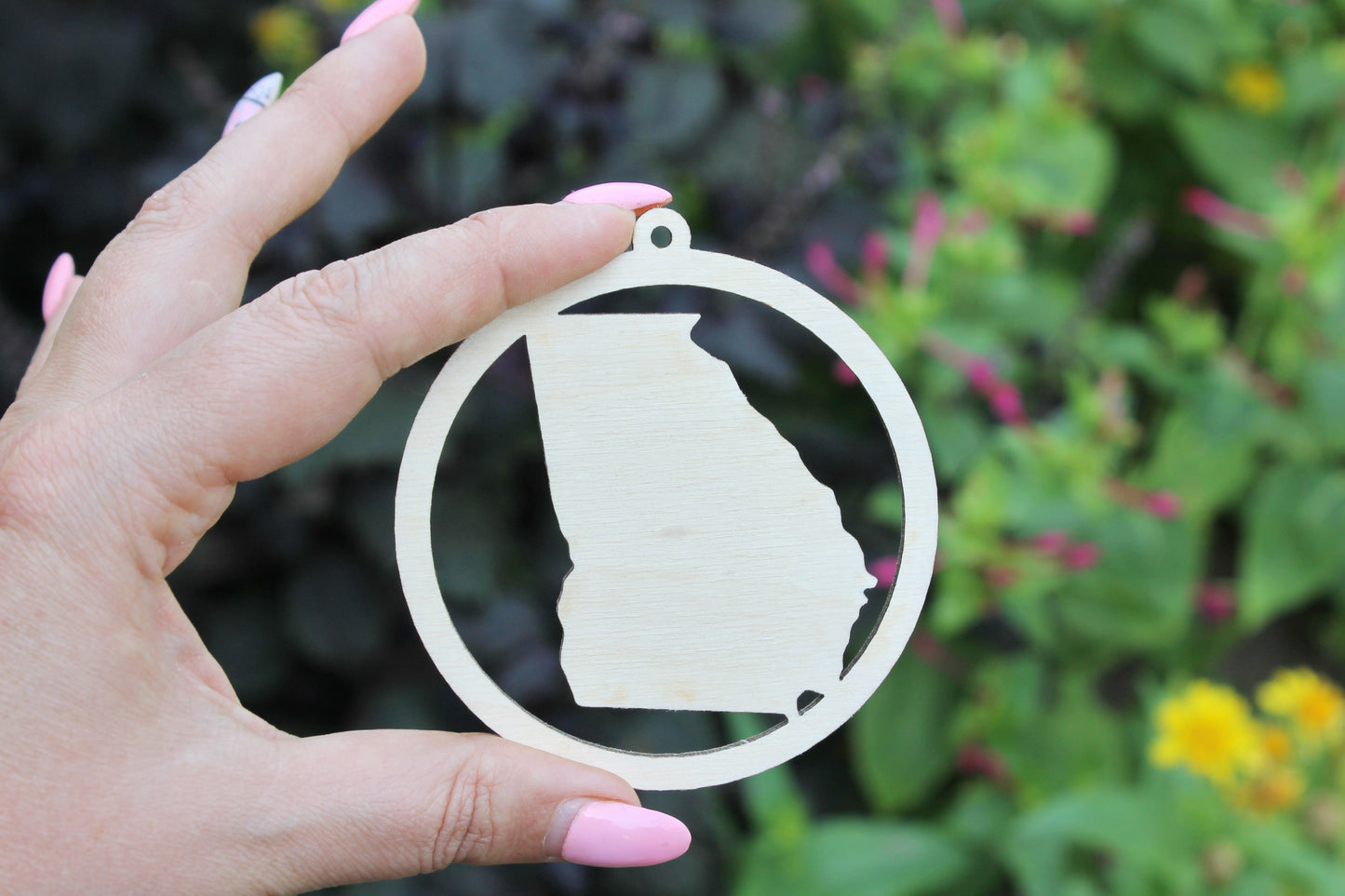 Georgia state round pendant - Laser Cut - unfinished blank - 3.1 inches - Georgia Map Inside Circle